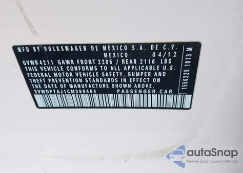 2012 Volkswagen Jetta 2.5L Se из США, поврежденный, VIN 3VWDP7AJ1CM399464